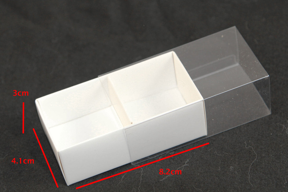100 Pack of White Card Chocolate Sweet Soap Product Retail Gift Box - 2 Bay Compartments - Clear Slide On Lid - 8x4x3cm