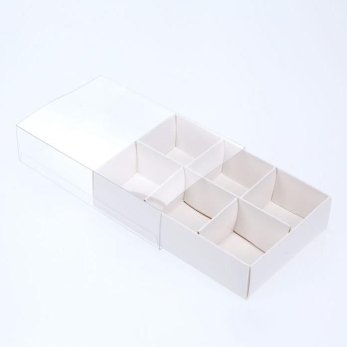 100 Pack of White Card Chocolate Sweet Soap Product Retail Gift Box - 6 Bay Compartments - Clear Slide On Lid - 12x8x3cm