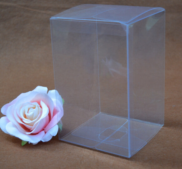 100 Pack of Clear PVC 8x8x10cm Folding Gift Boxes for Weddings, Jewelry, Party Favors, and Candy Packaging