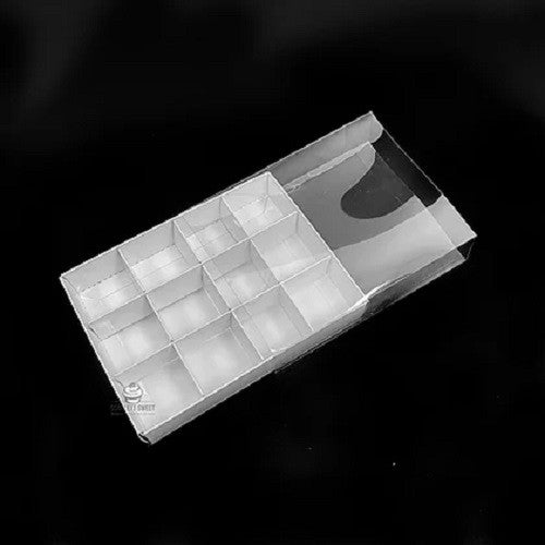 10 Pack of White Card Chocolate Sweet Soap Product Retail Gift Box - 12 bay 4x4x3cm Compartments - Clear Slide On Lid - 16x12x3cm