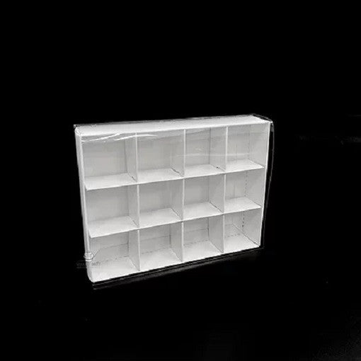 10 Pack of White Card Chocolate Sweet Soap Product Retail Gift Box - 12 bay 4x4x3cm Compartments - Clear Slide On Lid - 16x12x3cm