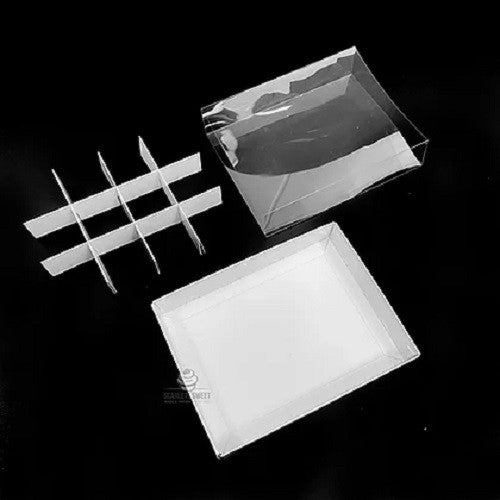 10 Pack of White Card Chocolate Sweet Soap Product Retail Gift Box - 12 bay 4x4x3cm Compartments - Clear Slide On Lid - 16x12x3cm