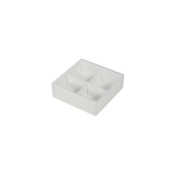 10 Pack of White Card Chocolate Sweet Soap Product Retail Gift Box - 4 Bay Compartments - Clear Slide On Lid - 8x8x3cm