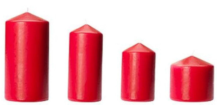 4 Pack Red Wax Pillar Advent Candles Xmas Wedding Party Table Room Centrepiece Decor Graduated sized 6 to 15cm High