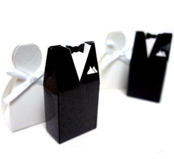 50 Pack of Bride and Groom Wedding Favor Candy Boxes - 25 Gown & 25 Tux Designs