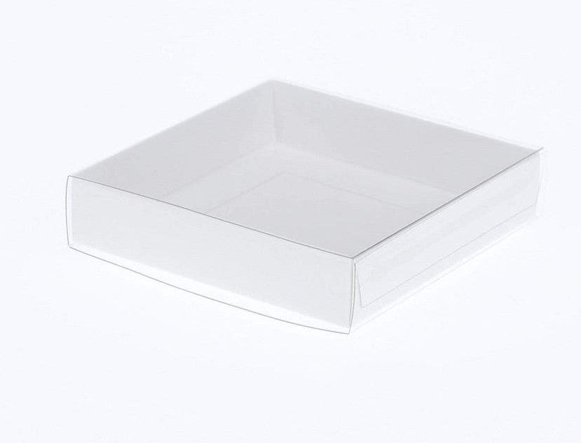 50 Pack of 10cm Square Coaster Favor Boxes with Clear PVC Lid - Perfect for Invitations and Gifts - 2cm Deep White Cardboard Storage Solution