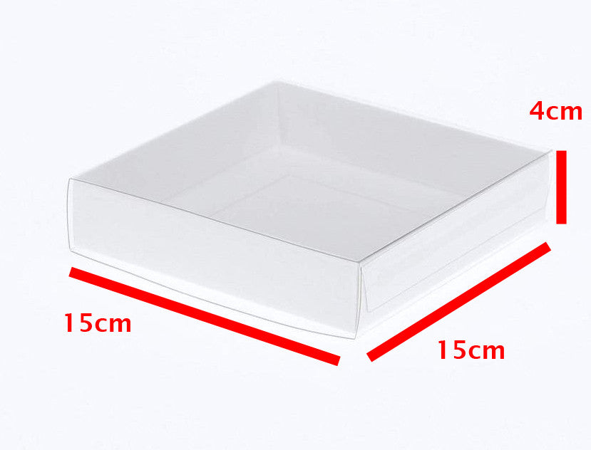 50 Pack of 15cm Square Favor Boxes with Clear PVC Lids - Ideal for Invitations, Coasters, or Gifts - 4cm Deep White Cardboard Design