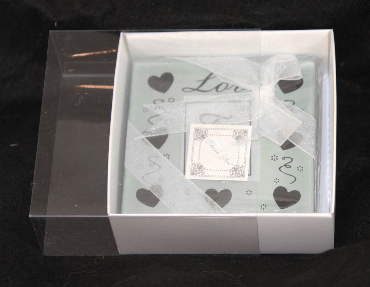 50 Pack of Square Wedding Invitation Favor Boxes with Clear PVC Lid - 8cm x 8cm x 2cm - Ideal for Cookies, Coasters, and Gifts