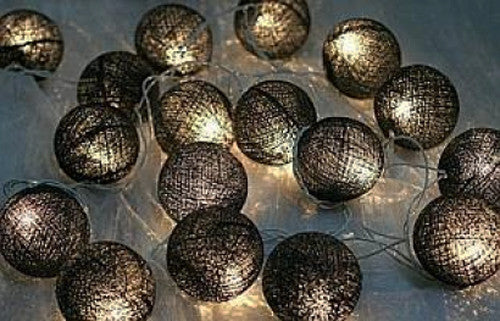 20 Black Cotton Ball LED Fairy Lights - 5cm Battery-Powered String Lights for Home, Wedding, Party, and Outdoor Decoration