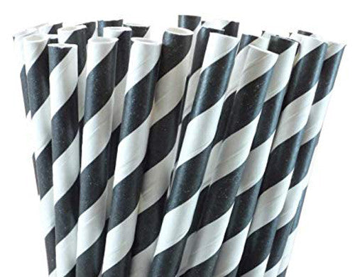 Bulk Pack of 1000 Biodegradable Black and White Paper Drinking Straws for Parties and Events