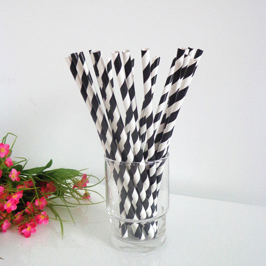 50 Count Eco-Friendly Black and White Paper Drinking Straws for Parties and Events - Biodegradable and Stylish