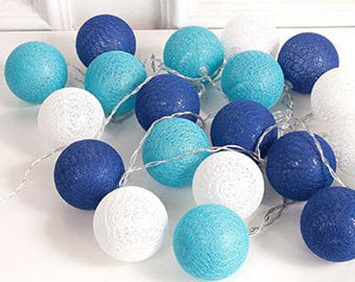 20 Blue LED Cotton Ball Fairy Lights - 5cm Decorative String Lights for Indoor and Outdoor Events, Battery Powered, Perfect for Weddings, Parties, and Home Decor