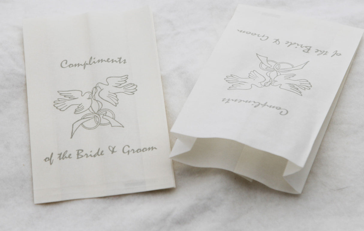 100 Pack Wedding Cake Bags Greaseproof Wax Paper Slice Take Home Favour Silver Doves