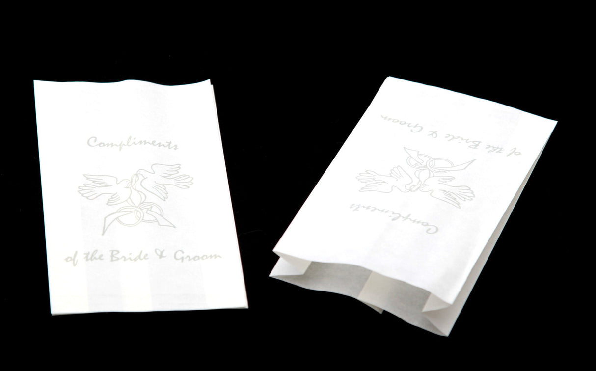 100 Pack Wedding Cake Bags Greaseproof Wax Paper Slice Take Home Favour Silver Doves