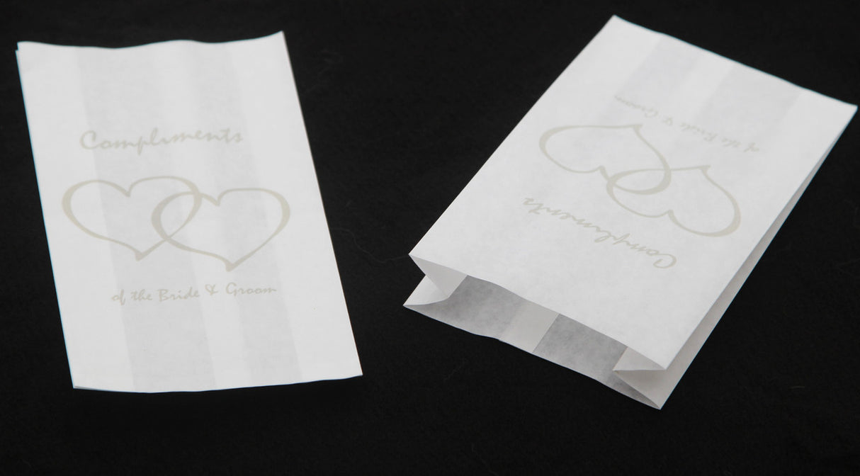 150 Pack Wedding Cake Bags Greaseproof Wax Paper Slice Take Home Favour Silver Heart n Message