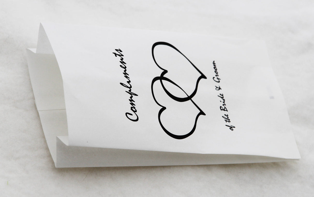 50 Pack Wedding Cake Bags Greaseproof Wax Paper Slice Take Home Favour Heart n Message