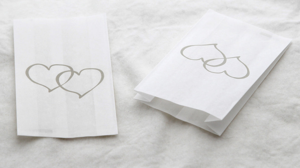 50 Pack Wedding Cake Bags Greaseproof Wax Paper Slice Take Home Favour Large Silver Heart