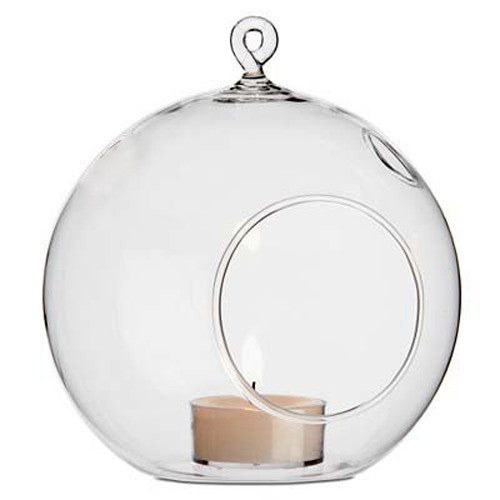 4 x Hanging Clear Glass Ball Tealight Candle Holder - 10cm Diameter / High - Wedding Globe Decoration Terrarium Succulent Plant Mini Garden Holder