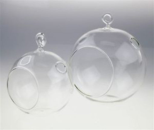 4 x Hanging Clear Glass Ball Tealight Candle Holder - 10cm Diameter / High - Wedding Globe Decoration Terrarium Succulent Plant Mini Garden Holder