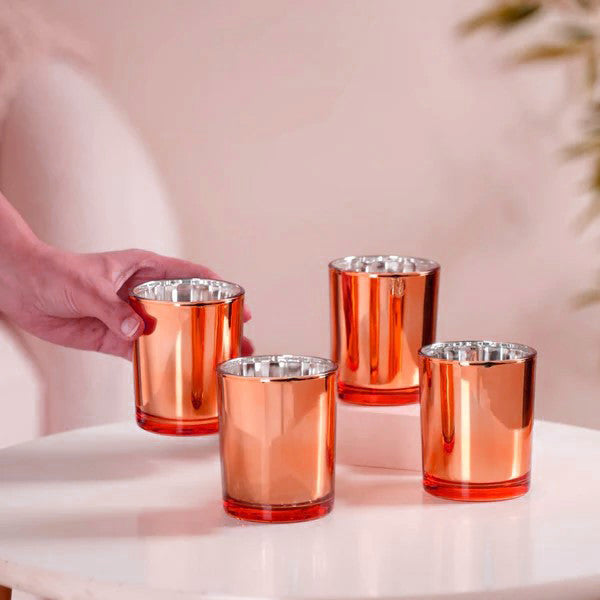 20 Pack Copper Votive Tealight Candle Holders Valentines Day Mercury Wedding Decor Glass Candlestick Party Decorations Bridal Baby Shower Event