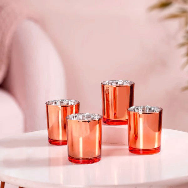 20 Pack Copper Votive Tealight Candle Holders Valentines Day Mercury Wedding Decor Glass Candlestick Party Decorations Bridal Baby Shower Event