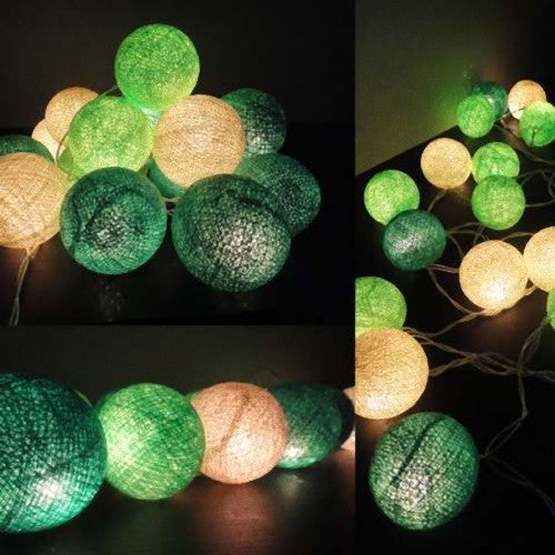 20 Ball Green 3m String Light Battery Box 5cm Cotton Ball Christmas Birthday Garden Special Occasion Decoration