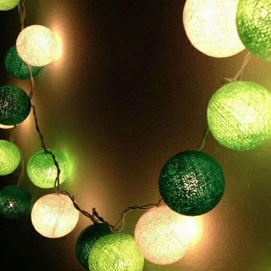 20 Ball Green 3m String Light Battery Box 5cm Cotton Ball Christmas Birthday Garden Special Occasion Decoration
