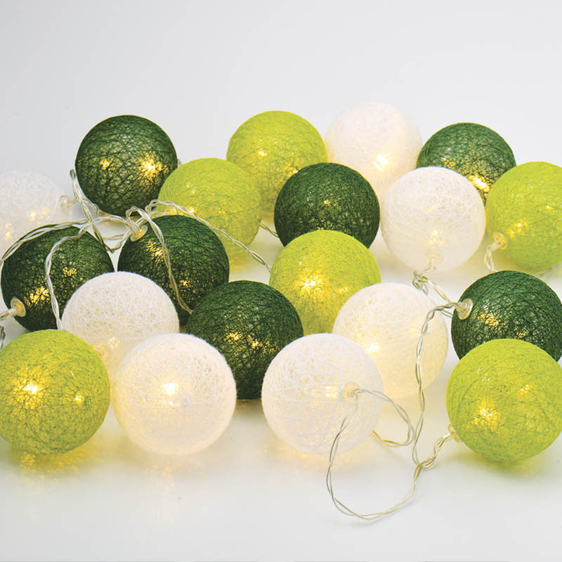 20 Ball Green 3m String Light Battery Box 5cm Cotton Ball Christmas Birthday Garden Special Occasion Decoration