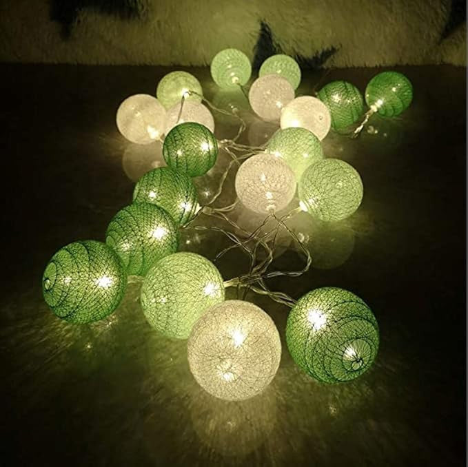 50 Ball Green Mix LONG 5m String Light Battery Box 5cm Cotton Ball Christmas Birthday Garden Special Occasion Decoration