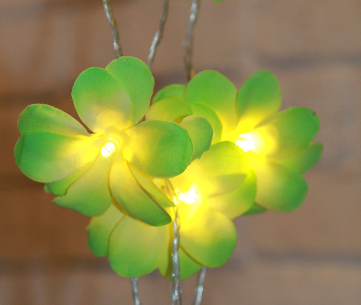 20 LED Green Frangipani Flower Battery-Powered String Lights for Home, Wedding, and Party Decorations - 3m Garland for Indoor and Outdoor Use