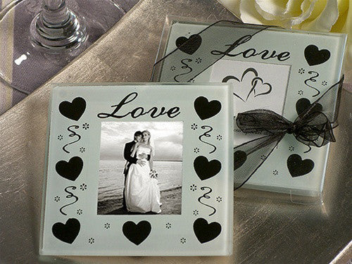 20 Pack Wedding Coasters Glass Square Photo Frame Bomboniere Favour 9x9cm - 2 Frames per Pack