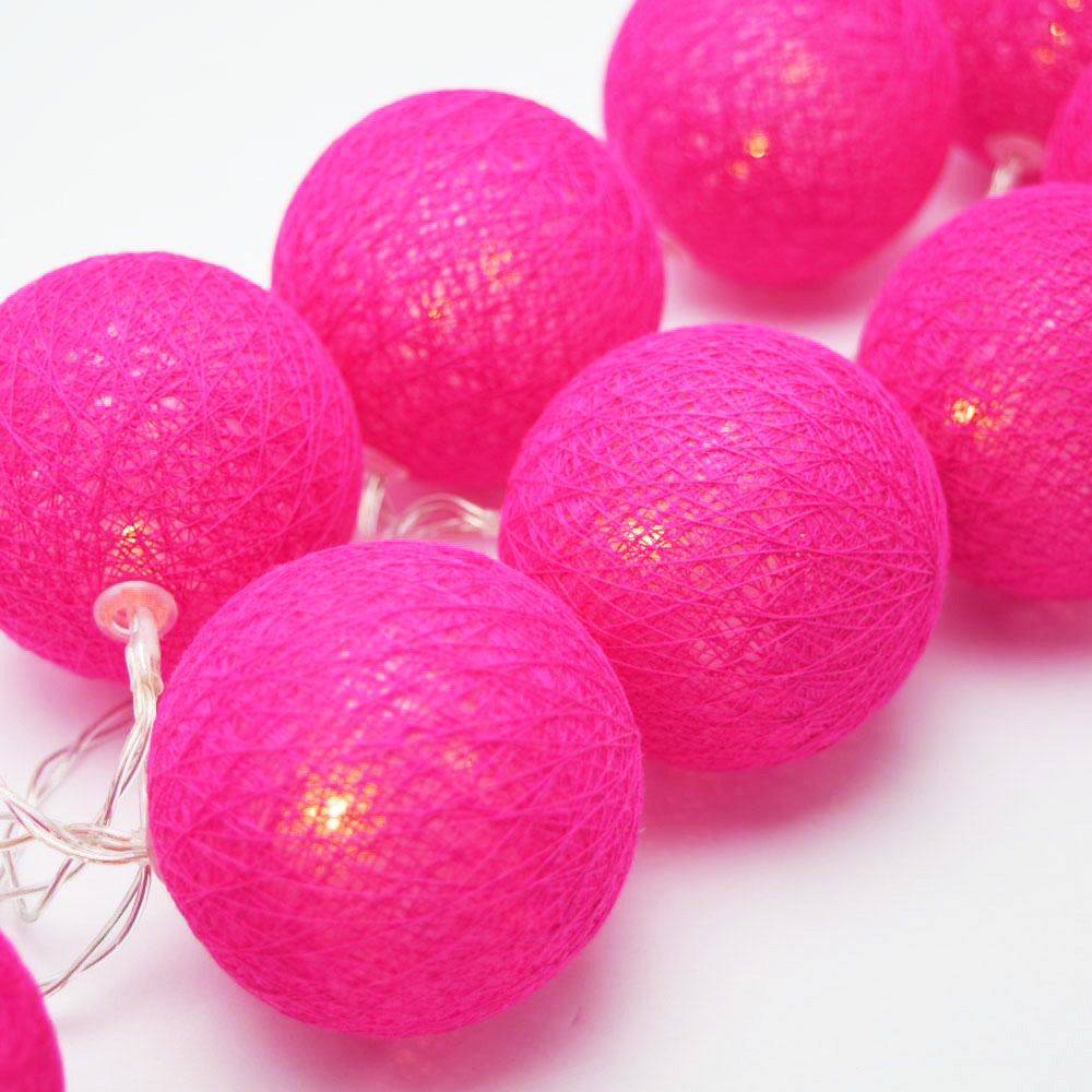 20 Ball HOT Pink 3m String Light Battery Box 5cm Cotton Ball Christmas Birthday Bbay Girl Special Occasion Decoration