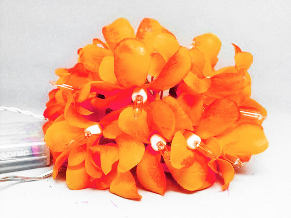 20 LED Orange Frangipani Flower Fairy String Lights - Battery-Powered Decorative Lights for Home, Weddings, and Parties