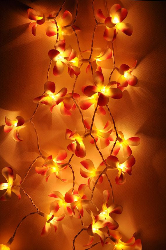 20 LED Orange Frangipani Flower Fairy String Lights - Battery-Powered Decorative Lights for Home, Weddings, and Parties