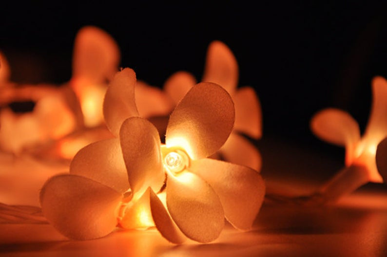 20 LED Orange Frangipani Flower Fairy String Lights - Battery-Powered Decorative Lights for Home, Weddings, and Parties