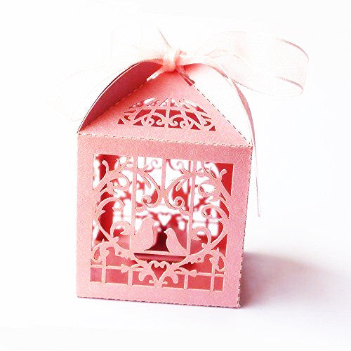 Pink Dove Heart Favor Gift Boxes for Baby Naming Ceremony - Set of 10