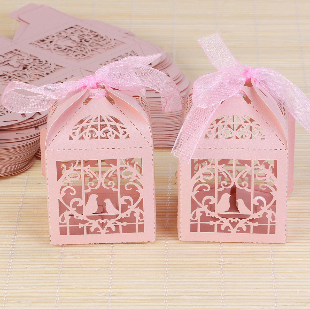 Pink Dove Heart Favor Gift Boxes for Baby Naming Ceremony - Set of 10