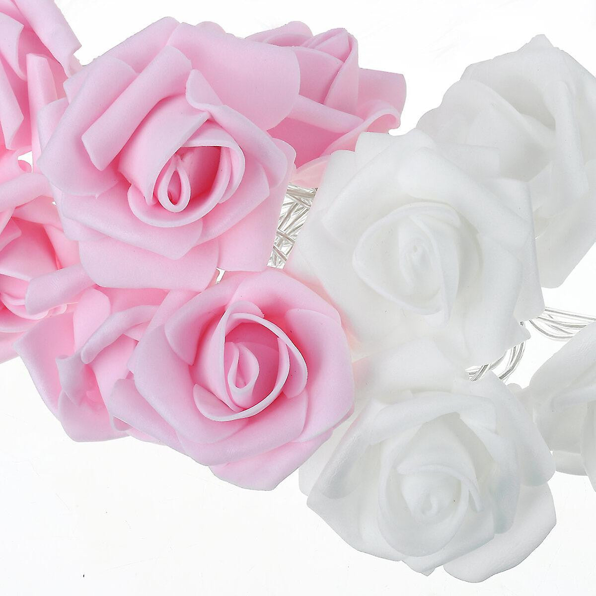 20 Pink n White Rose 3D Fairy Lights 3M String, Battery (AA) Indoor & Outdoor Decorations Wedding Valentines Romantic Room Table Lighting
