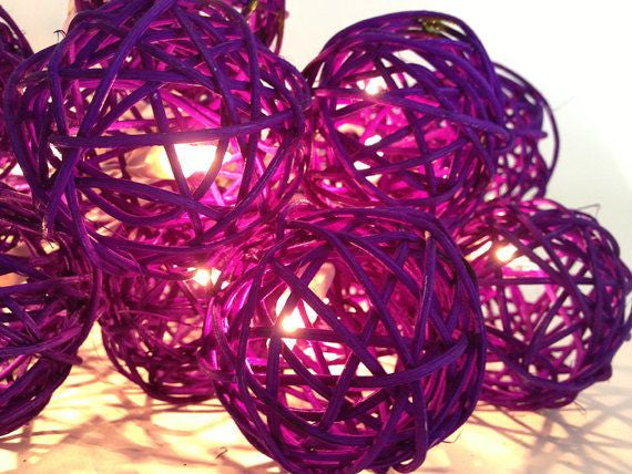 20-Piece Purple LED Rattan Ball String Lights - Battery-Powered Fairy Lights for Home, Wedding, and Party Decorations - 5cm Diameter, 3m Length