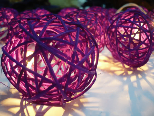 20-Piece Purple LED Rattan Ball String Lights - Battery-Powered Fairy Lights for Home, Wedding, and Party Decorations - 5cm Diameter, 3m Length