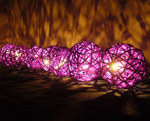 20-Piece Purple LED Rattan Ball String Lights - Battery-Powered Fairy Lights for Home, Wedding, and Party Decorations - 5cm Diameter, 3m Length