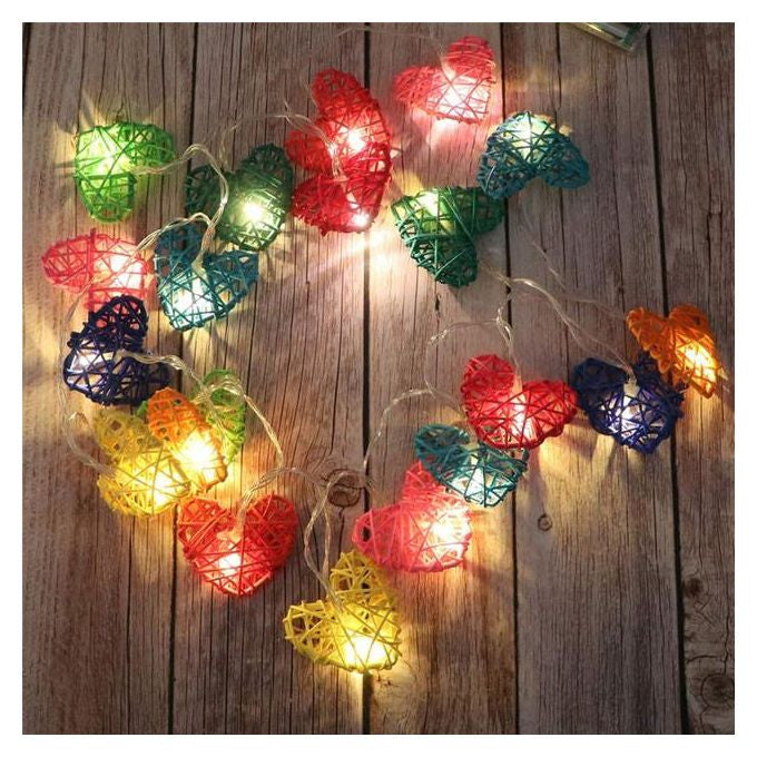 50 Rainbow 3D Hollowed Rattan Heart-Shaped 5M LONG String Fairy Lights, Battery (AA) Indoor & Outdoor Decorations Birthday Kids Celebration PartyRoom Table Lighting