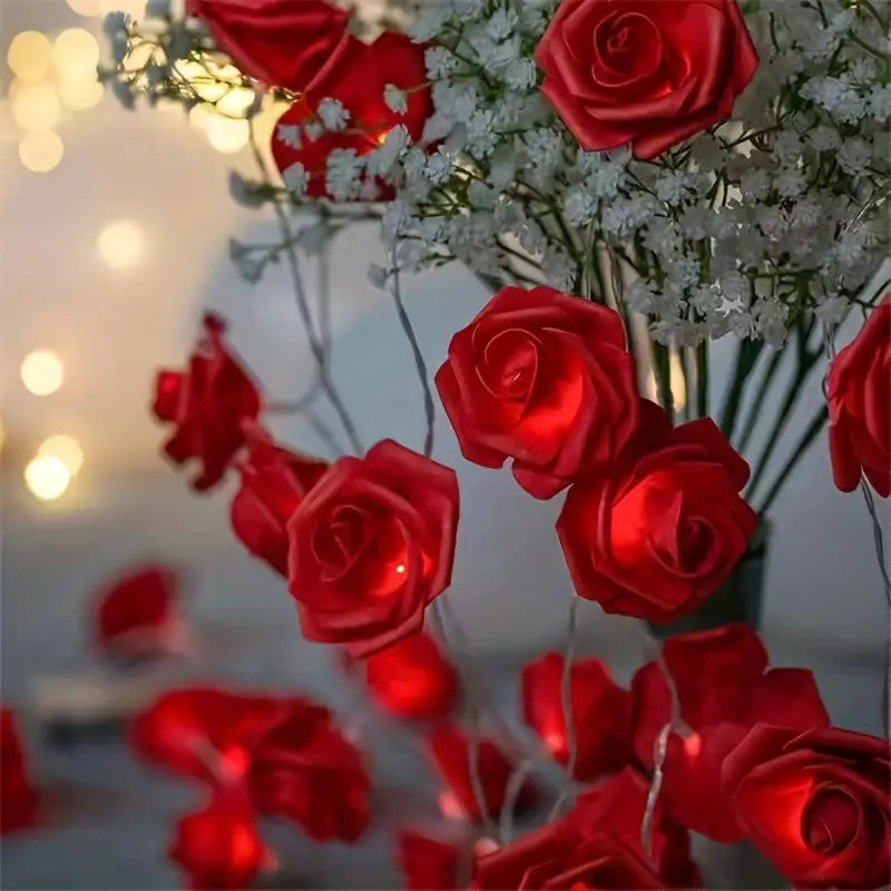 Battery-Powered Red Rose Fairy Lights - Wedding and Party Decoration