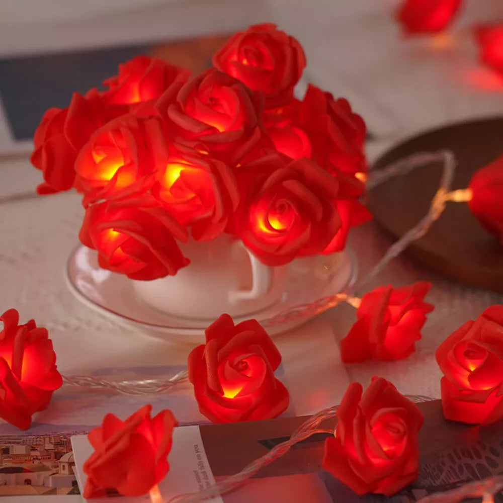 Battery-Powered Red Rose Fairy Lights - Wedding and Party Decoration