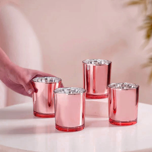 20 Pack Rose Gold Pink Votive Tealight Candle Holders Valentines Day Mercury Wedding Decor Glass Candlestick Party Decorations Bridal Baby Shower Event