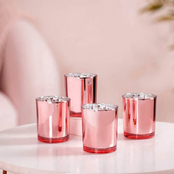 20 Pack Rose Gold Pink Votive Tealight Candle Holders Valentines Day Mercury Wedding Decor Glass Candlestick Party Decorations Bridal Baby Shower Event