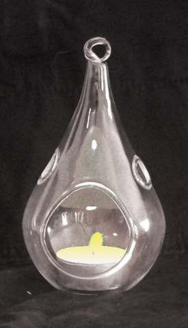 Set of 4 Hanging Clear Glass Tear Drop Tealight Holders - 12.5cm High - Mini Garden Terrarium Decor