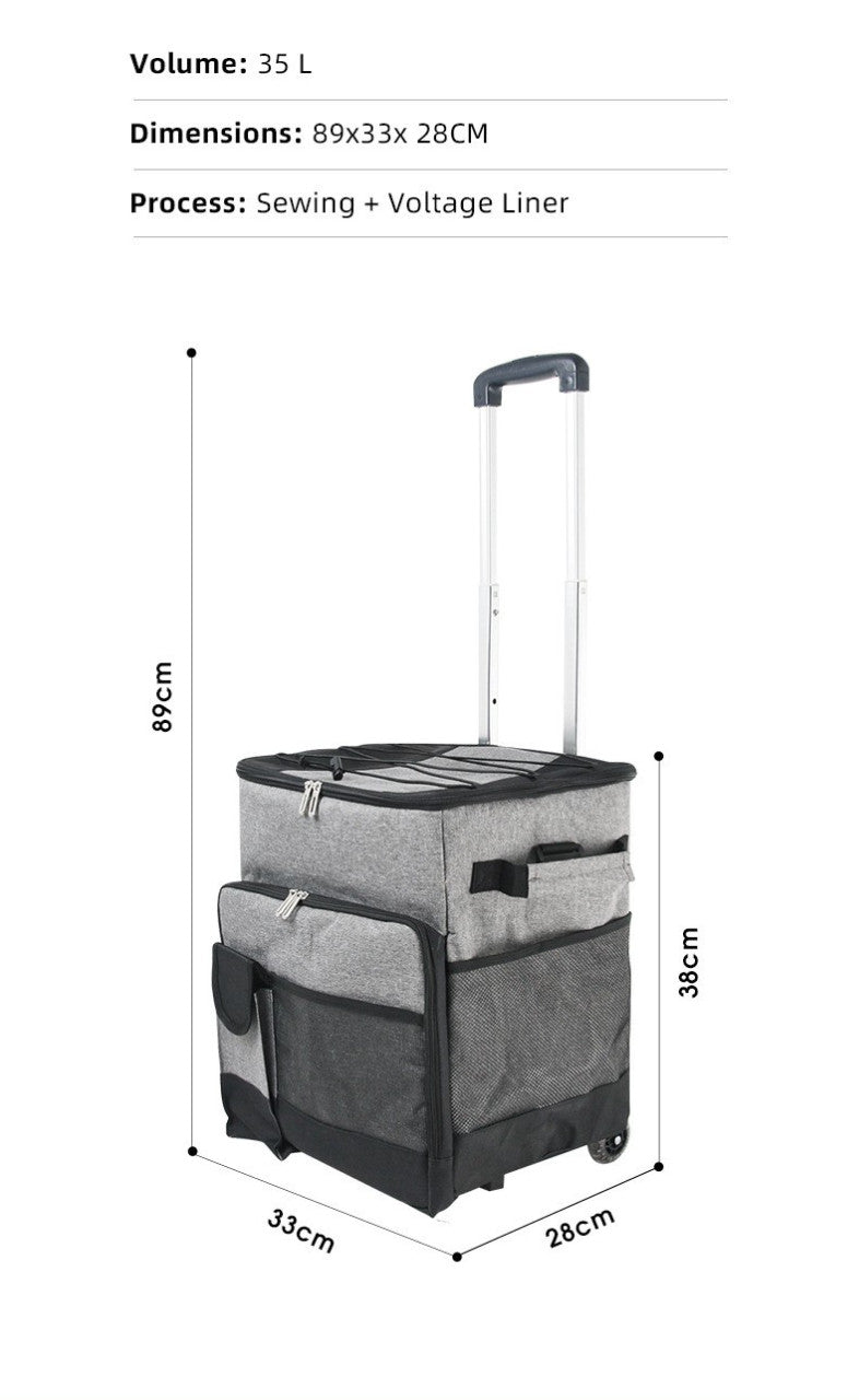 Thermal Insulated Trolley Cooler Bag - 36L Capacity for 60 Cans - Grey - Waterproof Picnic Backpack with Wheels