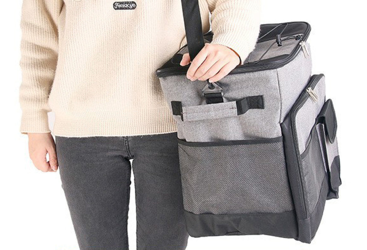 Thermal Insulated Trolley Cooler Bag - 36L Capacity for 60 Cans - Grey - Waterproof Picnic Backpack with Wheels