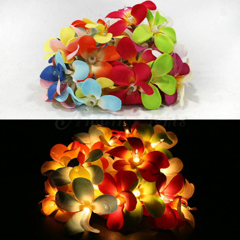 20 LED Tropical Frangipani Flower String Lights ? Battery-Operated Fairy Lights for Home, Wedding, and Party Decoration